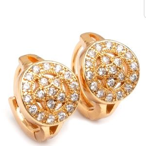 24K Gold Filled Clear C.Z Stone Hoop Earrings